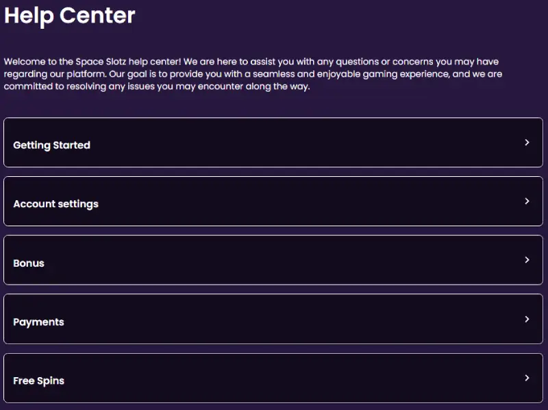 Space Slotz Casino Customer Support