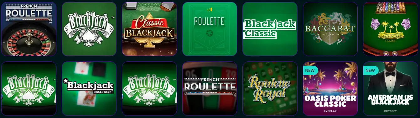 Table Games at Space Slotz Casino