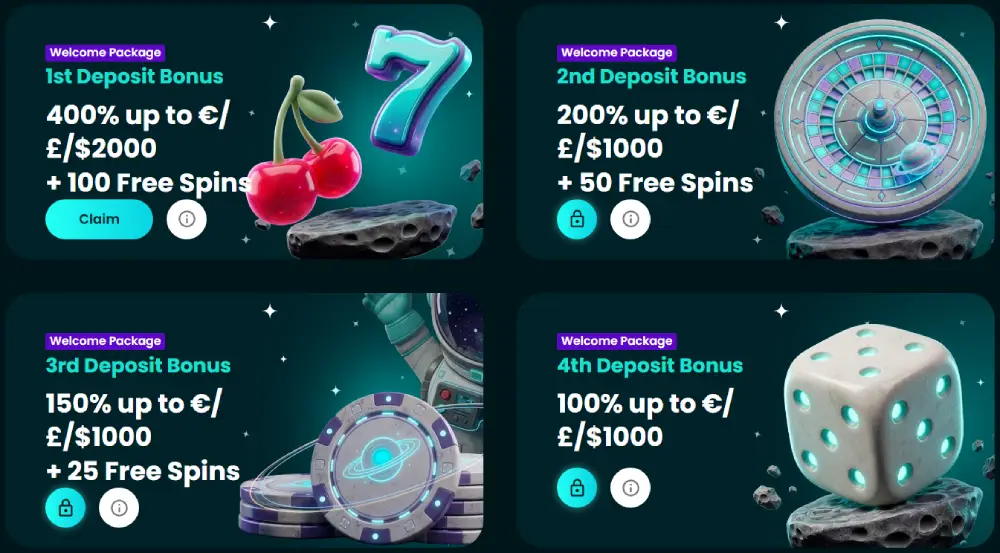 Space Slotz Casino Welcome offer